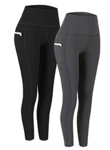 Fengbay 2 Pack High Waist Yoga Pants, Pocket Yoga Pants Tummy Control Workout Running 4 Way Stretch Yoga Leggings XX-Large Black & Dark Grey